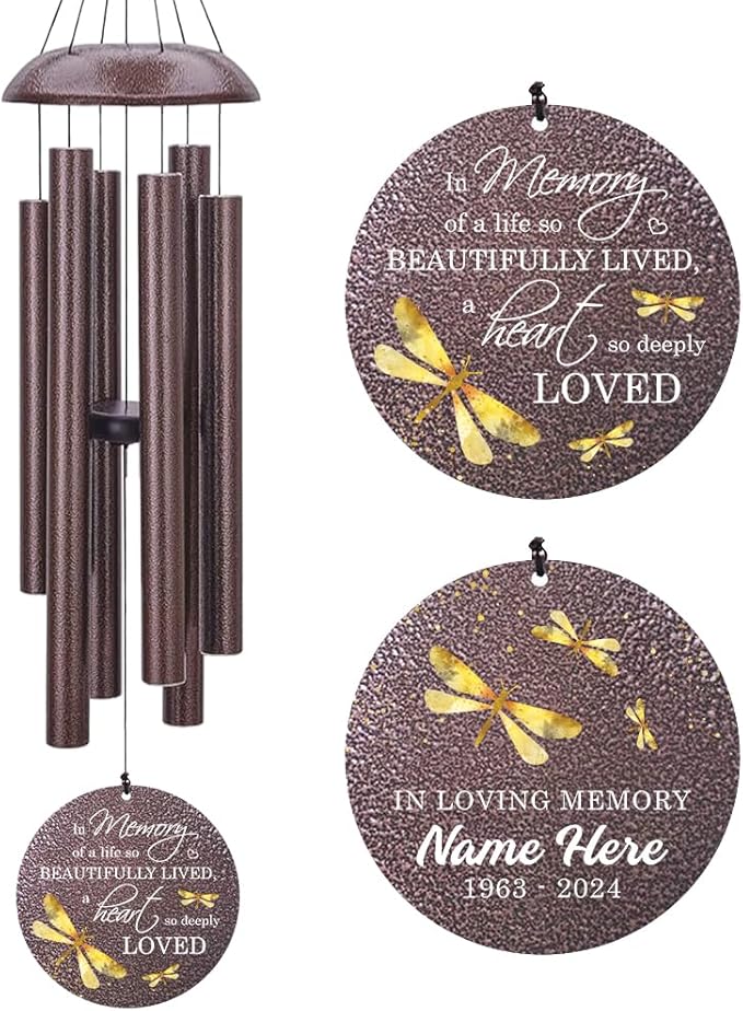 Sympathy Wind Chimes, Personalized Dragonfly Wind Chimes for Loss of Loved One, Commemorative Sympathy Gifts for Funeral, in Memory of Dad/Mom/Husband/Wife (36inch)