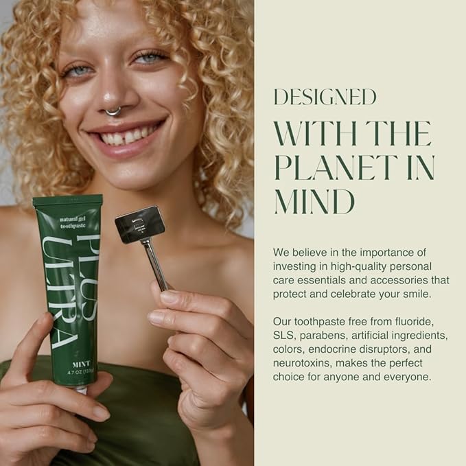 Plus Ultra Organic Fluoride-Free Gel Toothpaste in Aluminum Tube | Eco-Friendly, SLS Free | Made with Aloe, Peppermint, Bamboo Extract | for Sensitivity & Whitening | Made in USA, 4.7oz (Pack of 1)