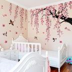 Runtoo Large Cherry Blossom Tree Wall Decals Peel and Stick Pink Floral Wall Art Stickers for Living Room Bedroom Nursery Flower Decor