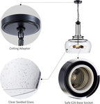 WUZUPS Chandelier Rustic Farmhouse Industrial Round Ceiling Pendant LED Light Fixture Clear Seeded Glass Shade for Dining Room Kitchen Island Foyer Entryway, H 20.9" x W 15.9", Black
