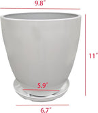 FixtureDisplays® 9.8" Diameter 11" Tall White Plant Pots, Plastic Flower Pots with Drainage Holes and Saucers for Indoor and Outdoor 15747-NF