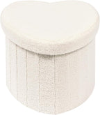 B FSOBEIIALEO Storage Ottoman Cube, Heart Shaped Ottomans with Storage Foot Stool Footrest for Lving Room, Boucle Ottoman Seat for Dorm Room,Faux Teddy Fur, Cream White 15"x15"x15"