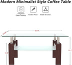 Glass Coffee Table for Living Room, Mordern Sofa Center Tables with Storage, Brown Metal Leg, Rectangle Tempered Glass Center Table Home Furniture