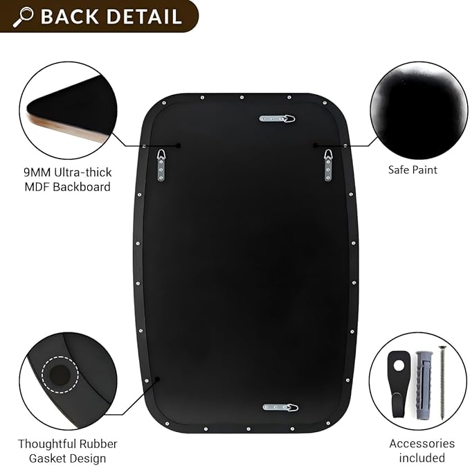 ANDY STAR Black Oval Mirrors for Bathroom, Large 24x36’’ Matte Black Metal Framed Oblong Wall Mirror, Modern Black Vanity Mirror in Stainless Steel Frame Wall Mount Horizontal or Vertical