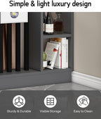 Wall Room Divider, Storage Cabinet Storage Display with Shelves, Modern Freestanding Wood Room Divider Screen, Wall Privacy Screens for Home Decorative (Grey+Black,47" L x 9.5" W x 79.5" H)