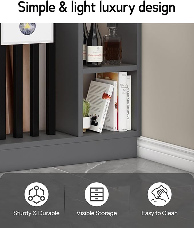 Wall Room Divider, Storage Cabinet Storage Display with Shelves, Modern Freestanding Wood Room Divider Screen, Wall Privacy Screens for Home Decorative (Grey+Black,47" L x 9.5" W x 79.5" H)