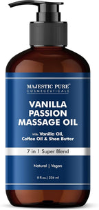 MAJESTIC PURE Vanilla Passion Massage Oil for Massage Therapy - Refreshing, and Relaxing - Natural Oils with Vanilla Oil, Coffee Oil & Shea Butter - for All Skin Types - Men and Women - 8 fl oz