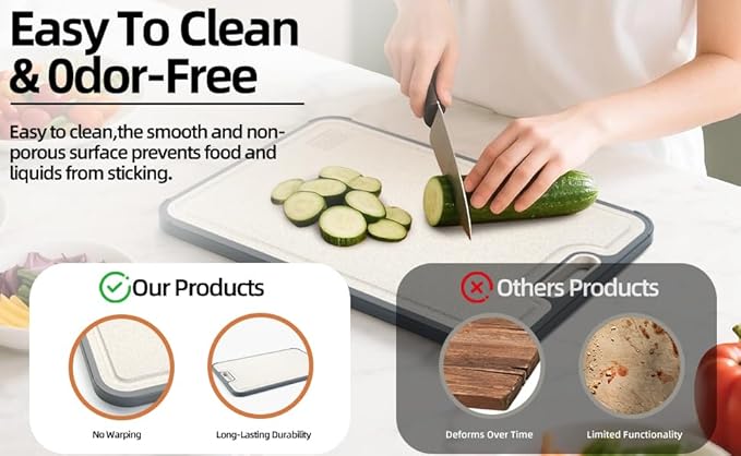 Titanium Cutting Board for Kitchen, Double Sided Cutting Boards for Meal Prep with Pure Titanium and Wheat Straw PP, Dishwasher Safe Chopping Board for Meat Vegetables Fruits, Large Size, 16”×11”