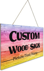 Custom Wood Sign With Hanging String, Personalized Wooden Name With Text Logo Photo, 20 Fonts, 100 Colors, Design Your Welcome for Front Door, Farmhouse 15.7x9.8 Inch