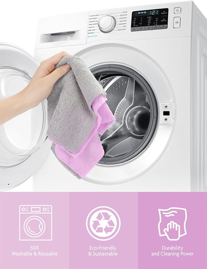 Fantasticlean Microfiber Cleaning Cloth Roll -75 Pack, Tear Away Microfiber Towels, 12" x 12", Reusable, Washable, Scratch Free, Ultra Absorbent Dish Rags for Car, Home, Garage or Shop (Purple)