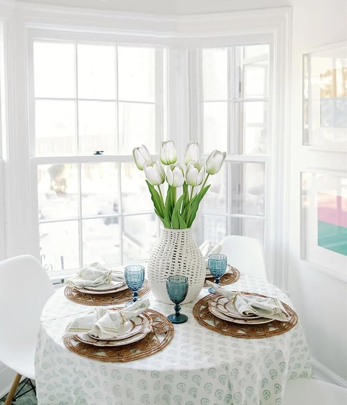 Artificial Tulips Flowers – 24" Long Stem Faux Tulips, 7PCS Real Touch Fake White Tulip for Vase, Farmhouse, Kitchen, Spring & Wedding Home Decor