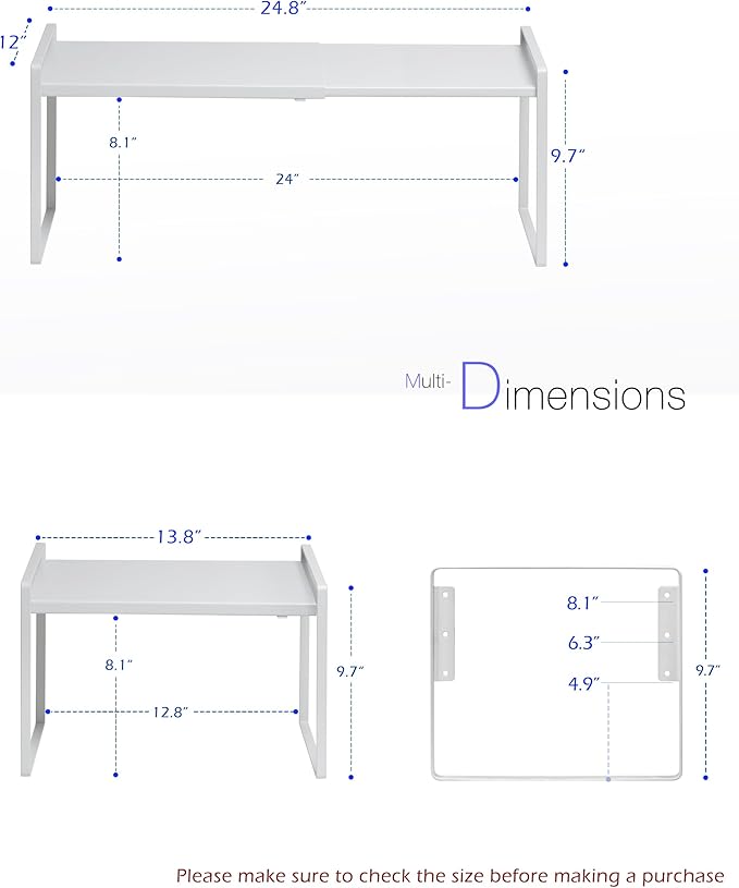 Nxconsu Cabinet Shelf Expandable Height Adjustable Shelf Organizer Riser for Kitchen Cabinet Pantry Cupboard Under Sink Countertop Organization Storage Space Saver Stackable Heavy Duty Metal White XXL