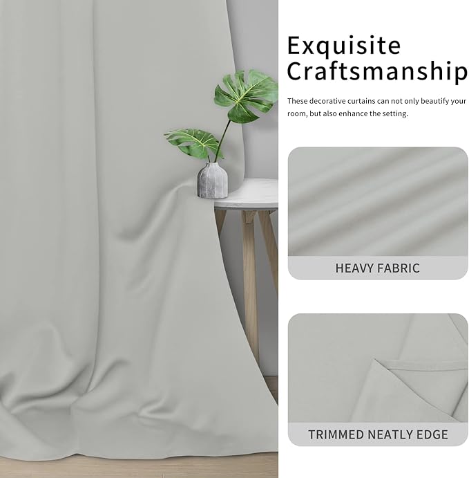 Easy-Going Blackout Curtains for Bedroom, Solid Thermal Insulated Grommet and Noise Reduction Window Drapes, Room Darkening Curtains for Living Room, 2 Panels (34x45 in, Greyish White)