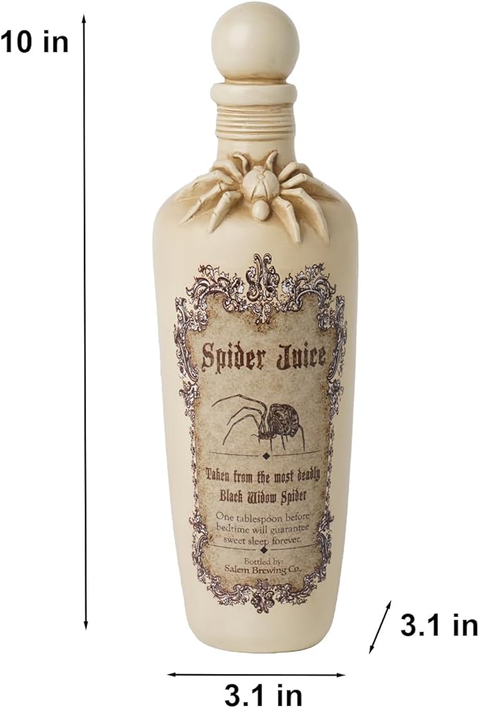 Braxio Witch Potion Bottles for Halloween Décor - White Spider Resin Magic Potion Bottles with Black Web Design, White Spider Decoration, for Shelf Table Party(3x3x10 Inches)