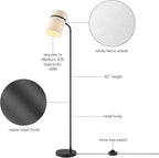 GLOBE Electric 61000145 62" Floor Lamp, Matte Black, White Fabric Shade, in-Line of/Off Foot Switch, 6-Foot Black Cord, Reading Light, Bedroom, Living Room, Home Decor