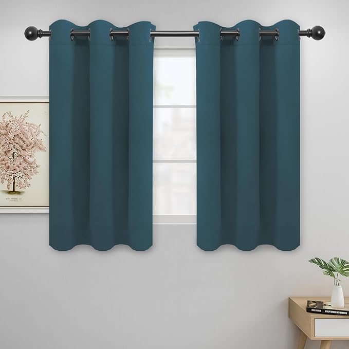 Easy-Going Blackout Curtains for Bedroom, Solid Thermal Insulated Grommet and Noise Reduction Window Drapes, Room Darkening Curtains for Living Room, 2 Panels (42x45 in, Bluestone)