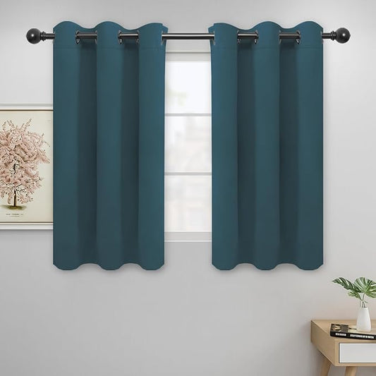 Easy-Going Blackout Curtains for Bedroom, Solid Thermal Insulated Grommet and Noise Reduction Window Drapes, Room Darkening Curtains for Living Room, 2 Panels (42x45 in, Bluestone)