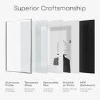 Homeforia 24x24 Silver Picture Frame, High End Metal 24 x 24 Large Square Silver Frames with Mat 20 by 20 inch Photo, 24by24 Thin Poster Frame Matted to 20x20 Print, Tempered Glass, Wall Kit, Set of 1