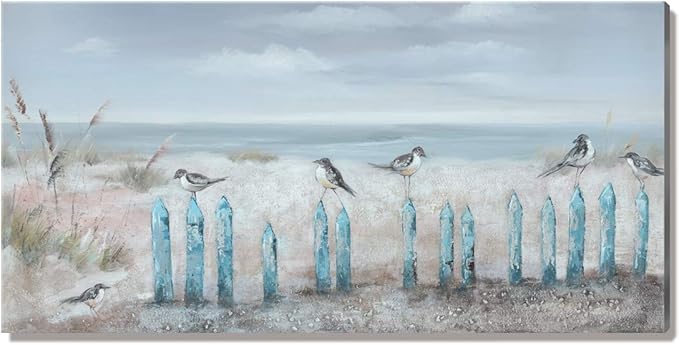 Big Wall Art for Living Room Extra Large Hand-painted Beach Oil Painting Ocean Sea Bird Seagull Canvas Artwork Framed Seascape Coastal Picture for Office Bedroom Decor 60 x 30 inch