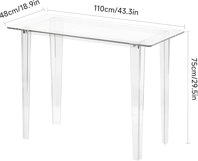 Acrylic Desk, Modern Study Table for HomeOffice-Extended Surface Multi-Purpose Console & EntrywayTable, Sturdy Lightweight Design (42.5-inch, Transparent)
