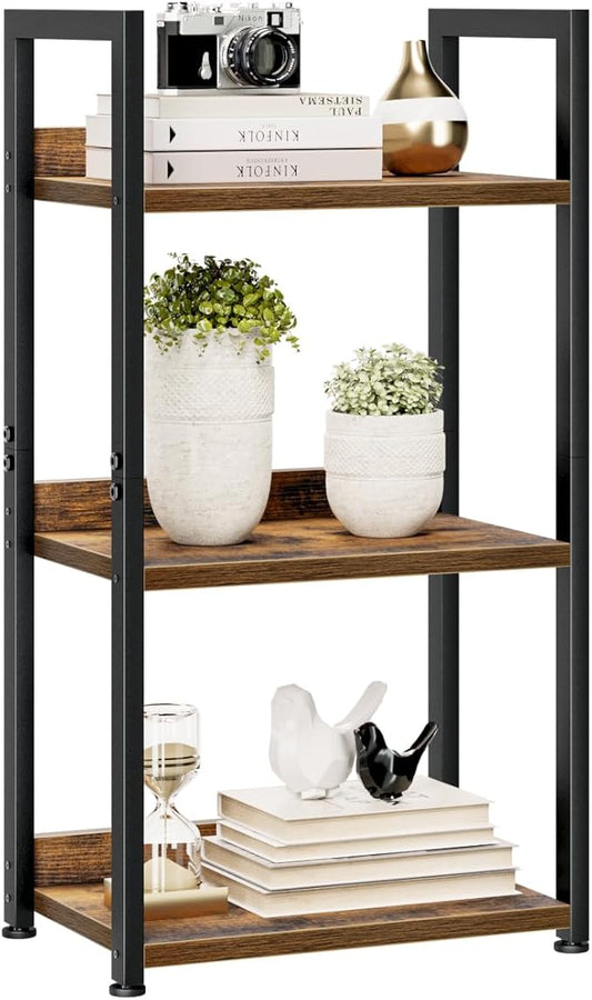 NUMENN Narrow Bookshelf, 3 Tier Bookshelves, Home Office Bookcase Shelf Storage Organizer, Free Standing Storage Shelving Unit for Bedroom, Living Room and Home Office, Vintage