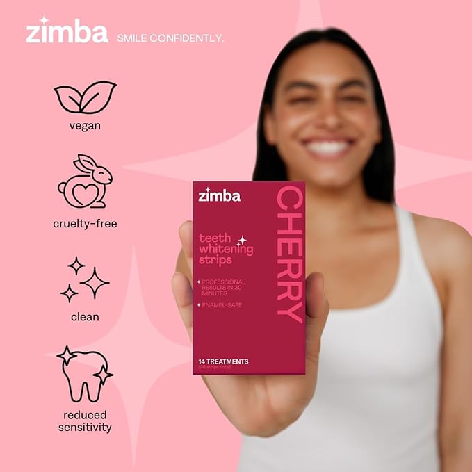 Zimba Teeth Whitening Strips 3-Pack Sampler Bundle | Watermelon, Cherry, Mint | Vegan Whitening Strips, Enamel Safe Teeth Whitening, Hydrogen Peroxide Tooth Whiteners