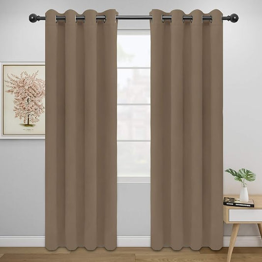 Easy-Going Blackout Curtains for Bedroom, Solid Thermal Insulated Grommet and Noise Reduction Window Drapes, Room Darkening Curtains for Living Room, 2 Panels (52x84 in,Camel)