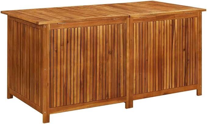 vidaXL Wooden Outdoor Storage Box with Gas-Lift Lid – Patio Deck Chest with Zippered Waterproof Bag for Garden Bench, Pool, Porch, Trunk, Cabinet, Teak Look – Brown, 59.1"x31.5"x29.5"