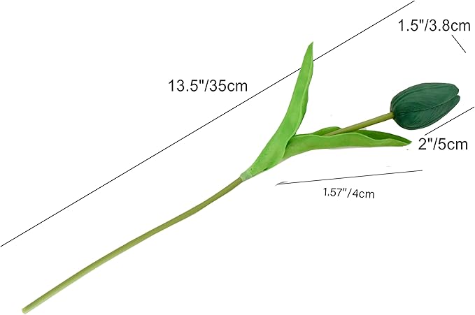 Mandy's Artificial Tulips 20 Stems Dark Green PU Faux Flowers for Wedding Home Decor 13.5 Inch
