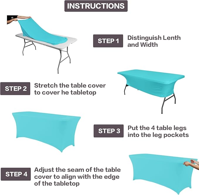 IVAPUPU 2 Pack 4FT Table Cloth for Rectangular Fitted Events Stretch Blue Mist Table Covers Washable Cover Spandex Tablecloth Protector for Party, Wedding, Cocktail, Banquet, Festival