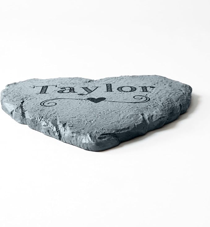 Let's Make Memories Personalized Garden Stone - Resin - Custom Garden Décor - Love Grows Here Round Stone with Heart Cutout - for Dad - for Father's Day