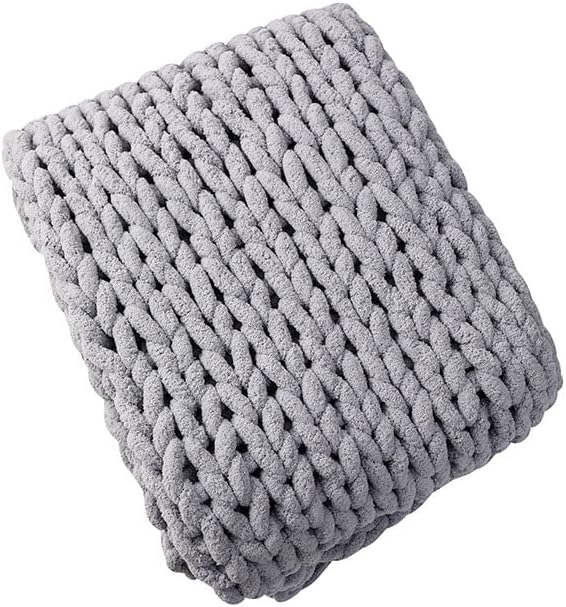 Chunky Knit Blanket Throw 40"*60", Hand Knitted Warm Chenille Throw Blanket, Home Decor Soft Thick Yarn Cable Knit Blanket, Soft Breathable Fleece Banket Christmas for Couch Bed Sofa Best Gift (Gray)