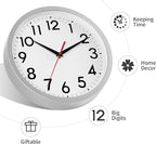 14 Inch Wall Clock Large Battery Operated Big Silent Non Ticking Analog Decorative for Living Room Office Kitchen Outdoor Classroom Bedroom Bathroom School Home(Silver)