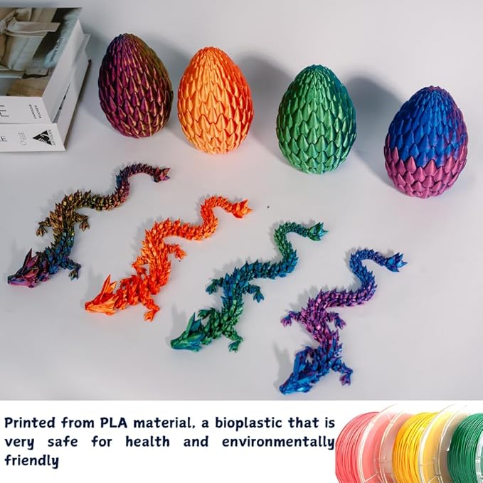 3D Printed 12” Articulated Crystal Dragon Inside 5.1” Egg – Fantasy Collectible, Fidget Toy & Stocking Easter Basket Stuffers for Home & Office Decor (Laser Purple)