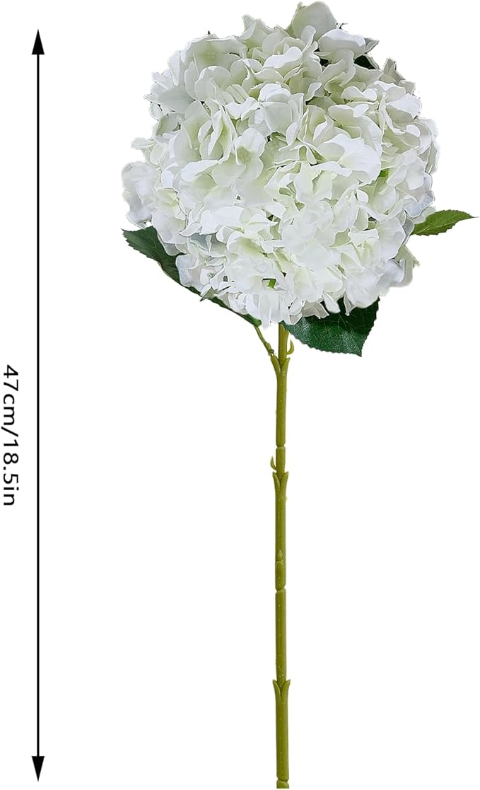 8Pcs White Fake Flowers Silk Hydrangea Artificial Flowers Bouquets Faux Ivory Hydrangea Stems for Home Table Centerpieces Wedding Party Decoration