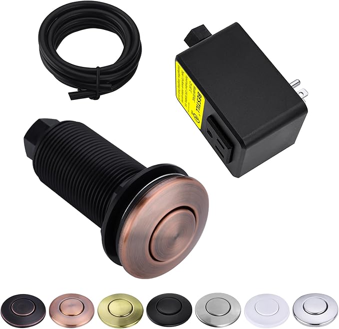 BESTILL Garbage Disposal Air Switch Kit - UL Listed, Cordless Sink Top Switch Button for Waste Disposer, Long Push Button with Brass Cover, Antique Copper, Compatible with all Garbage Disposals