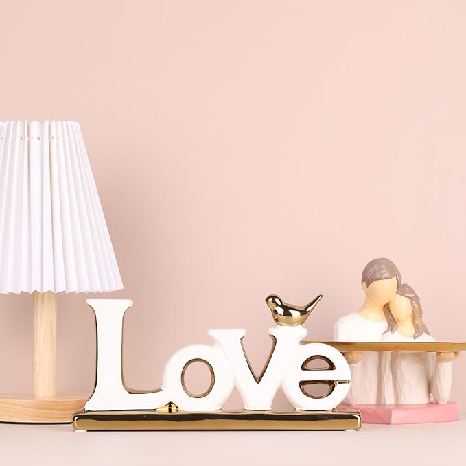 Love Sign Decoration,White and Gold Love Signs for Home Decor Statue,Modern Bird Sculpture Personalized Love Decor,Gold Style Figurine Decorative Ornaments for Living Room,Bedroom,Desktop,Cabinets