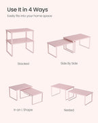 SONGMICS Cabinet Organizer Shelf, Set of 2 Kitchen Counter Shelves, Kitchen Storage, Spice Rack, Stackable, Expandable, Metal and Engineered Wood, Jelly Pink UKCS020S01