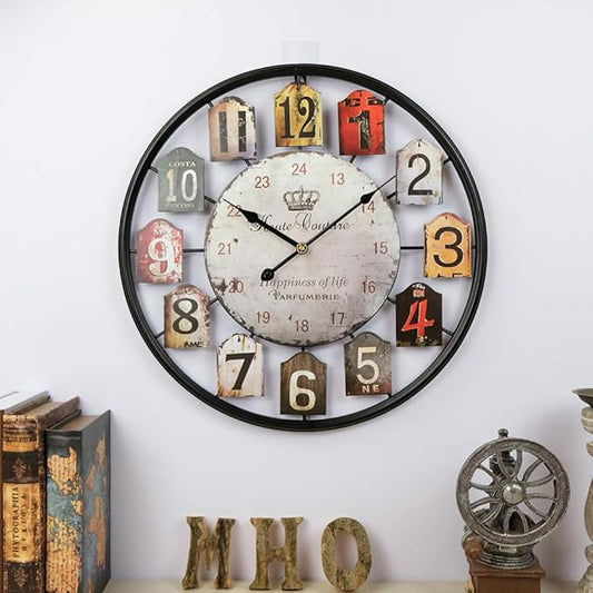 Large Wall Clock Separate Retro Dial Decorative Silent Non Ticking 20 Inch Big Vintage Farmhouse Clocks for Living Room,Black Metal Frame