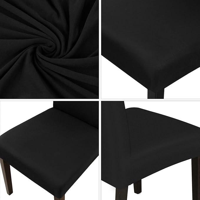 JQinHome Dining Room Chair Covers Set of 8, High Stretch Chair Slipcover Removable Washable Chair Seat Protector Cover for Home Party Hotel Wedding Ceremony (Black)