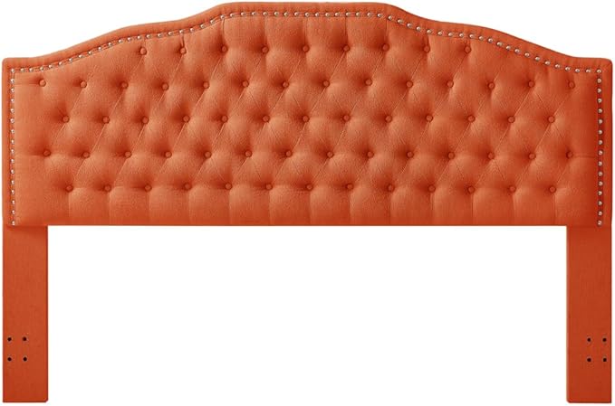 24KF Upholstered Button Tufted King Size Headboard with Nailhead Trim, Elegant Boucle Fabric California King headboard, 6031-K-Boucle-Orange