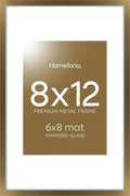 Homeforia 8x12 Picture Frame Bronze, High End Metal 8 x 12 Brass Frames with Mat 6 by 8 for Photo, 12x8 Frame Matted to 6x8 inch Print, 8by12 Wall or Tabletop Frame, Tempered Glass, Wall Kit, Set of 1