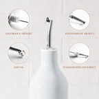 famiware Milkyway 16oz Ceramic Olive Oil Dispenser Bottle, Olive Oil and Vinegar Dispenser Bottle Set of 2 with Stainless Steel Pourers, Suitable for Storage Liquids, Light Gray and Cinnamon Brown