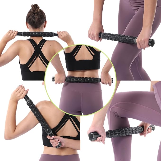Muscle Roller Stick for Athletes - Deep Tissue Fascia Blaster & Roller Massager for Myofascial Pain Relief - Handheld Physical Therapy & Recovery Tool(Gray black-18 inch)