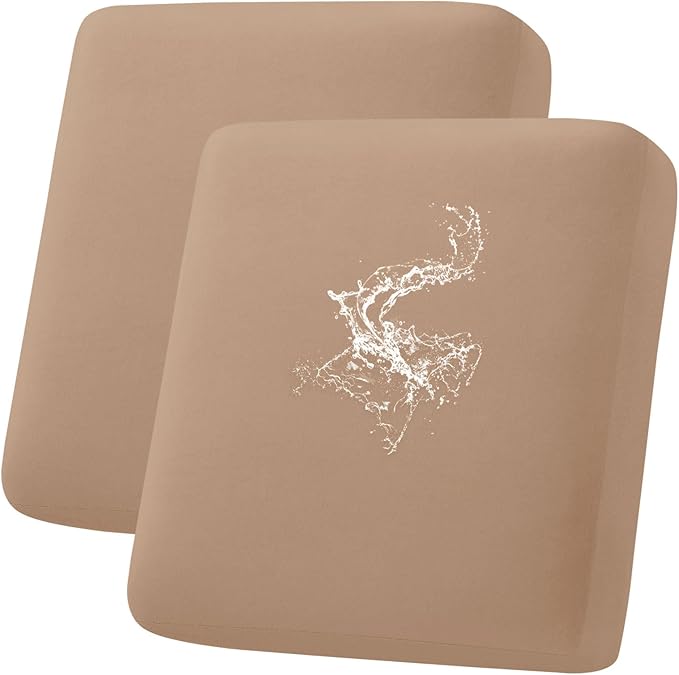 hyha Waterproof Couch Cushion Covers, Stretch Sofa Couch Seat Slipcover for Dog Washable, Non-Slip Waterproof Outdoor Cushion Covers for Patio Furniture Replacement (2 Pieces, Camel)