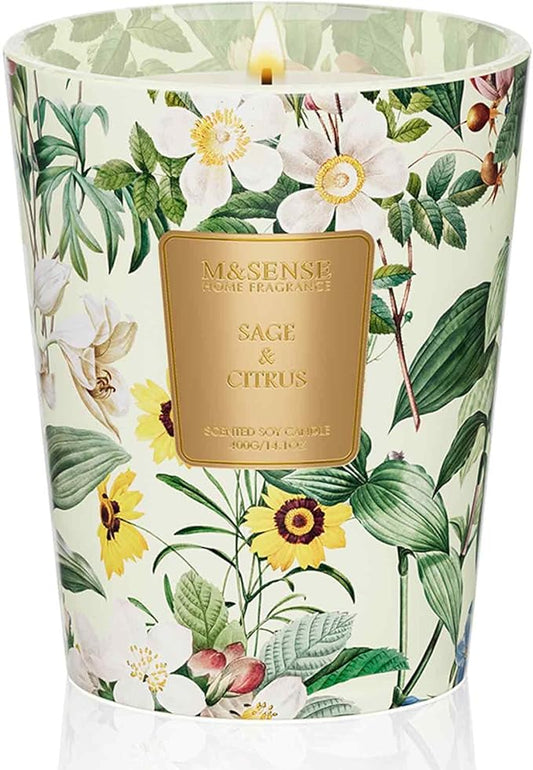 M&SENSE Sage Citrus Scented Natural Soy Wax Candle, 14.1oz 60 Hours Long Lasting Slow Burning Candles for Home Decor, Aromatherapy Candle for Stress Relief