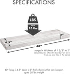 Urban Legacy Reclaimed Barnwood Planks | Floating Shelves for Wall w/Flush Mount Shelf Bracket Set Included | Set of 2 (White Wash, 40"x 4.5"x 2")
