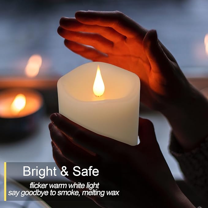 Flameless Candles Battery Operated with Remote Timer, 3D Moving Flame Flickering, Last 600+ Hours Battery Candles, 3" x 4" Ivory Real Wax Electric LED Candle for Wedding Party, Set of 2