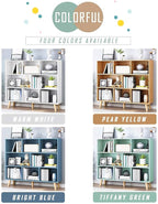 IOTXY Wooden Open Shelf Bookcase - 3-Tier Floor Standing Display Cabinet Rack with Legs, 8 Cubes Bookshelf, Tiffany-Green