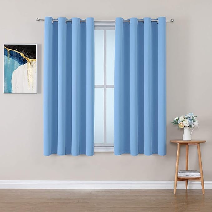ChrisDowa Grommet Room Darkening Curtains for Bedroom and Living Room - 2 Panels Set Thermal Insulated Blackout Curtains (Sky Blue, 52W x 45L)
